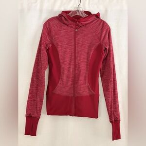 Lululemon women’s red stripped,zip-up,hooded,long sleeve jacket.Reversible.